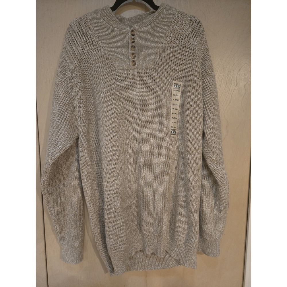 NWT Gander Mountain Guide Series XL‎ Tall Henley Sweater 100% Cotton Beige Knit